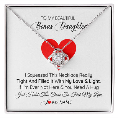 Love Knot Necklace | Personalized To My Bonus Daughter Necklace from Stepmother I Squeezed This Necklace Stepdaughter Birthday Graduation Christmas Customized Gift Box Message Card | siriusteestore