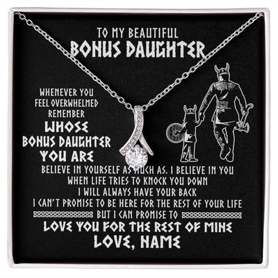 Alluring Beauty Necklace | Personalized To My Bonus Daughter Viking Necklace From Step Dad Whenever You Feel Overwhelmed Stepdaughter Birthday Christmas Customized Gift Box Message Card | siriusteestore