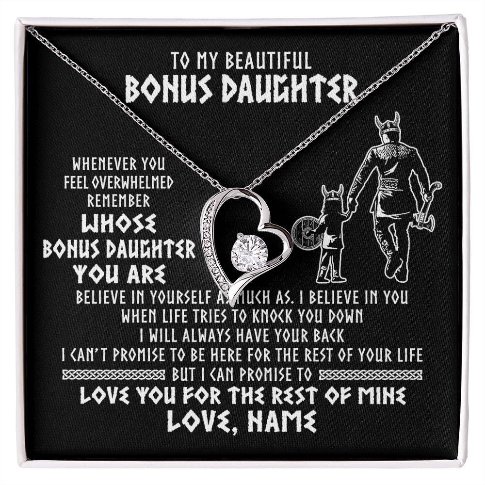 Forever Love Necklace | Personalized To My Bonus Daughter Viking Necklace From Step Dad Whenever You Feel Overwhelmed Stepdaughter Birthday Christmas Customized Gift Box Message Card | siriusteestore