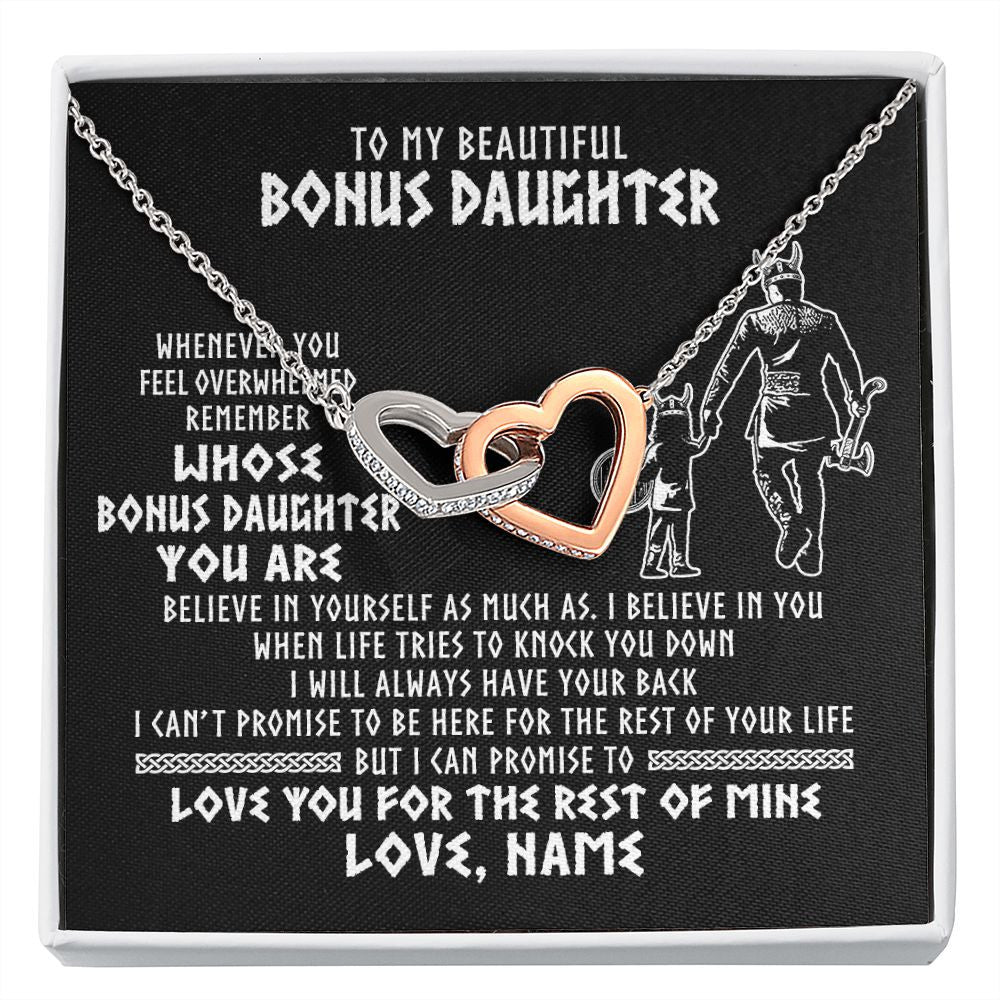 Interlocking Hearts Necklace | Personalized To My Bonus Daughter Viking Necklace From Step Dad Whenever You Feel Overwhelmed Stepdaughter Birthday Christmas Customized Gift Box Message Card | siriusteestore