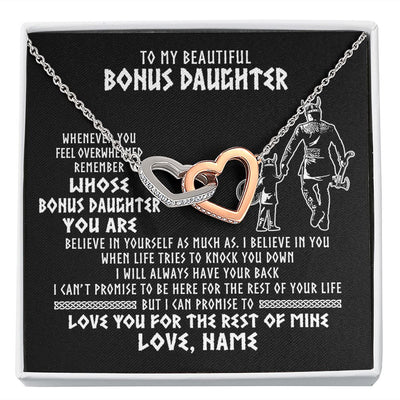 Interlocking Hearts Necklace | Personalized To My Bonus Daughter Viking Necklace From Step Dad Whenever You Feel Overwhelmed Stepdaughter Birthday Christmas Customized Gift Box Message Card | siriusteestore
