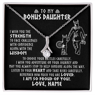 Alluring Beauty Necklace | Personalized To My Bonus Daughter Viking Necklace From Stepdad I Am So Proud Of You Runes Viking Stepdaughter Christmas Customized Gift Box Message Card | siriusteestore