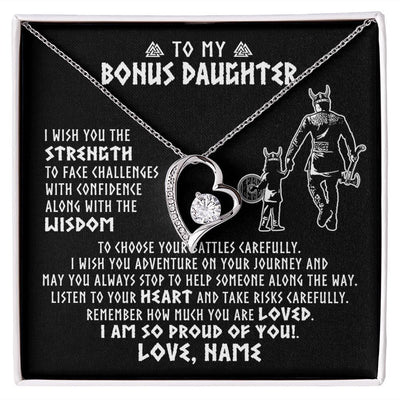 Forever Love Necklace | Personalized To My Bonus Daughter Viking Necklace From Stepdad I Am So Proud Of You Runes Viking Stepdaughter Christmas Customized Gift Box Message Card | siriusteestore