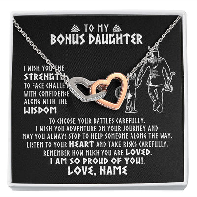 Interlocking Hearts Necklace | Personalized To My Bonus Daughter Viking Necklace From Stepdad I Am So Proud Of You Runes Viking Stepdaughter Christmas Customized Gift Box Message Card | siriusteestore