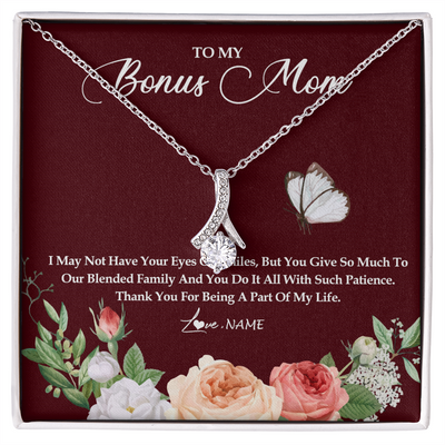 Alluring Beauty Necklace | Personalized To My Bonus Mom Necklace Thank You For Being A Part Of My Life Mother In Law Stepmom Jewelry Birthday Mothers Day Customized Gift Box Message Card | siriusteestore