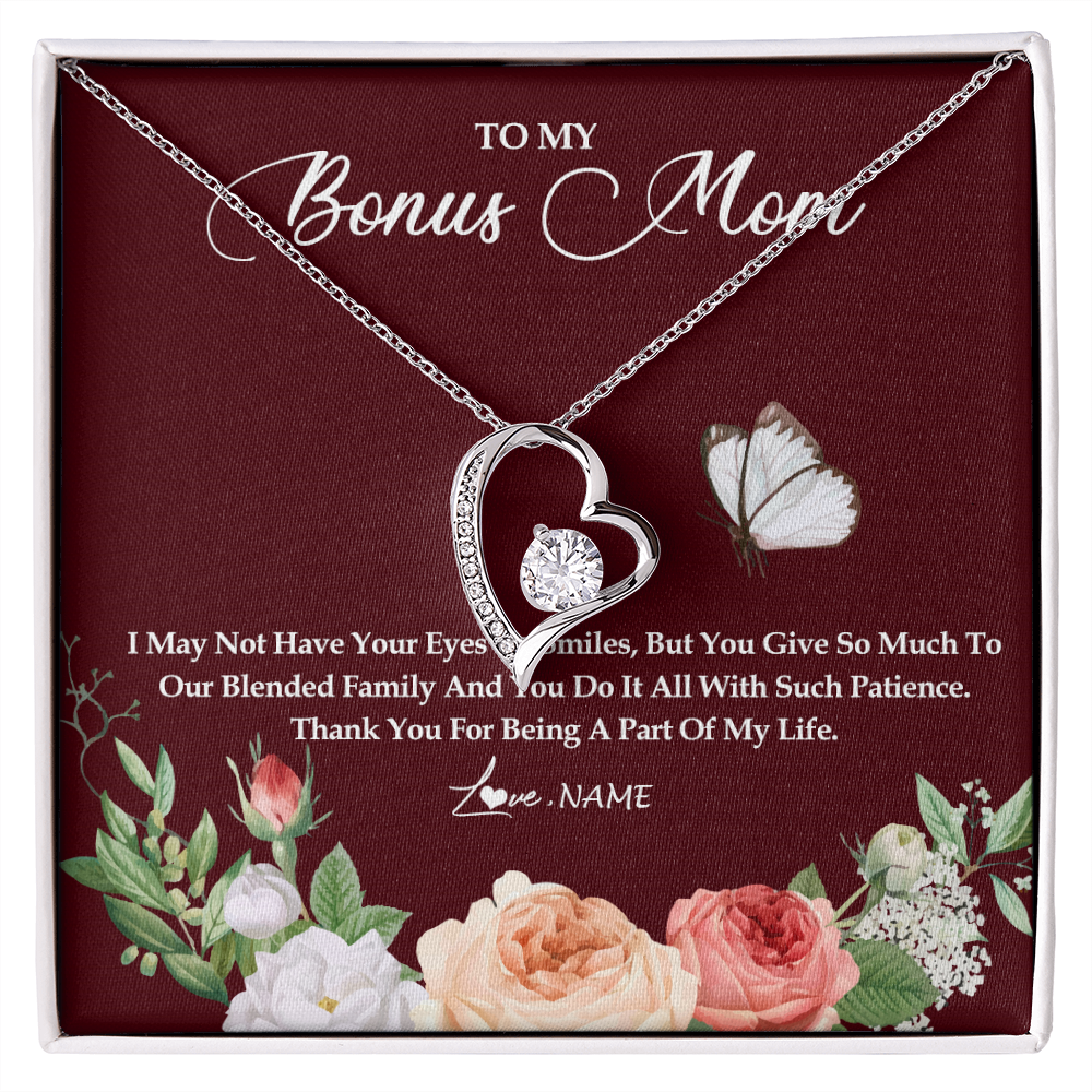 Forever Love Necklace | Personalized To My Bonus Mom Necklace Thank You For Being A Part Of My Life Mother In Law Stepmom Jewelry Birthday Mothers Day Customized Gift Box Message Card | siriusteestore