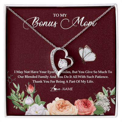 Forever Love Necklace | Personalized To My Bonus Mom Necklace Thank You For Being A Part Of My Life Mother In Law Stepmom Jewelry Birthday Mothers Day Customized Gift Box Message Card | siriusteestore
