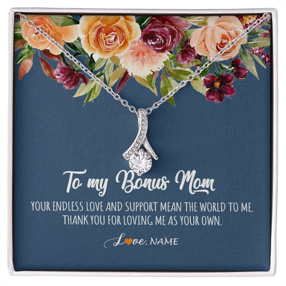 Alluring Beauty Necklace | Personalized To My Bonus Mom Necklace Your Endless Love and Support Stepmother Stepmom Jewelry Birthday Mothers Day Christmas Customized Gift Box Message Card | siriusteestore