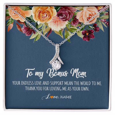 Alluring Beauty Necklace | Personalized To My Bonus Mom Necklace Your Endless Love and Support Stepmother Stepmom Jewelry Birthday Mothers Day Christmas Customized Gift Box Message Card | siriusteestore