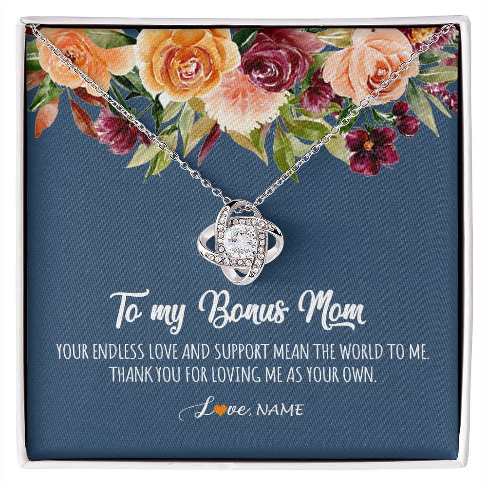Love Knot Necklace | Personalized To My Bonus Mom Necklace Your Endless Love and Support Stepmother Stepmom Jewelry Birthday Mothers Day Christmas Customized Gift Box Message Card | siriusteestore