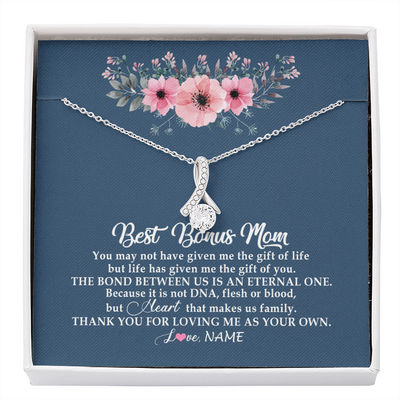 Alluring Beauty Necklace | Personalized To My Bonus Mom Necklace from Daughter Thank You For Loving Me Bonus Mom Jewelry Birthday Mothers Day Christmas Customized Message Card | siriusteestore