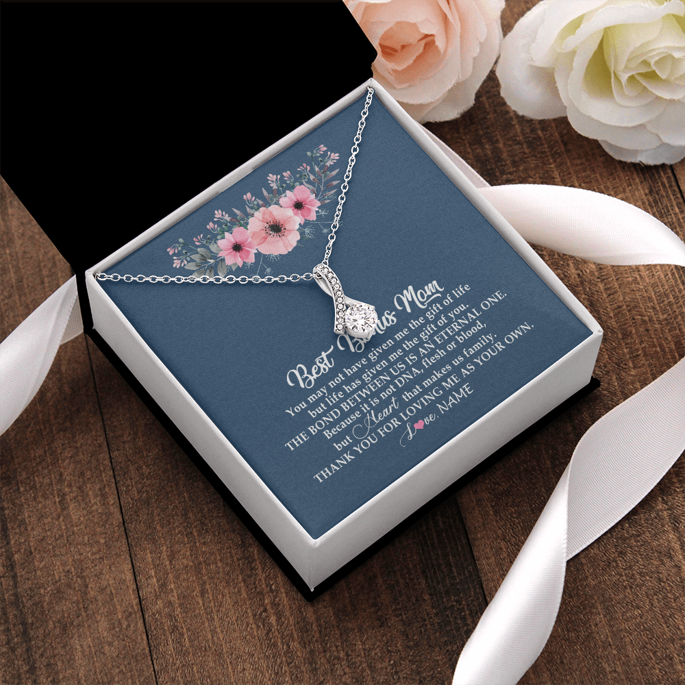 Alluring Beauty Necklace | Personalized To My Bonus Mom Necklace from Daughter Thank You For Loving Me Bonus Mom Jewelry Birthday Mothers Day Christmas Customized Message Card | siriusteestore