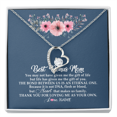 Forever Love Necklace | Personalized To My Bonus Mom Necklace from Daughter Thank You For Loving Me Bonus Mom Jewelry Birthday Mothers Day Christmas Customized Message Card | siriusteestore