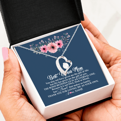 Forever Love Necklace | Personalized To My Bonus Mom Necklace from Daughter Thank You For Loving Me Bonus Mom Jewelry Birthday Mothers Day Christmas Customized Message Card | siriusteestore