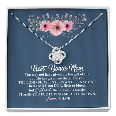 Love Knot Necklace | Personalized To My Bonus Mom Necklace from Daughter Thank You For Loving Me Bonus Mom Jewelry Birthday Mothers Day Christmas Customized Message Card | siriusteestore