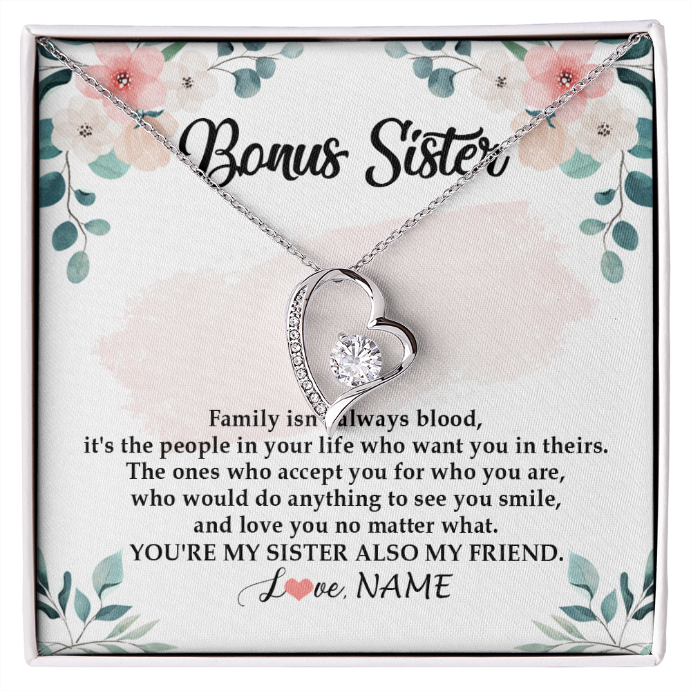 Forever Love Necklace | Personalized To My Bonus Sister Necklace You're My Sister Also My Friend Sister Pendant Jewelry Wedding Birthday Christmas Customized Gift Box Message Card | siriusteestore
