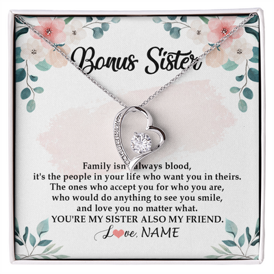 Forever Love Necklace | Personalized To My Bonus Sister Necklace You're My Sister Also My Friend Sister Pendant Jewelry Wedding Birthday Christmas Customized Gift Box Message Card | siriusteestore
