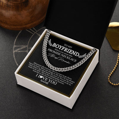 Cuban Link Chain Necklace | Personalized To My Boyfriend Necklace From Girlfriend Wherever The Journey Boyfriend Birthday For Him Valentines Day Christmas Customized Gift Box Message Card | siriusteestore