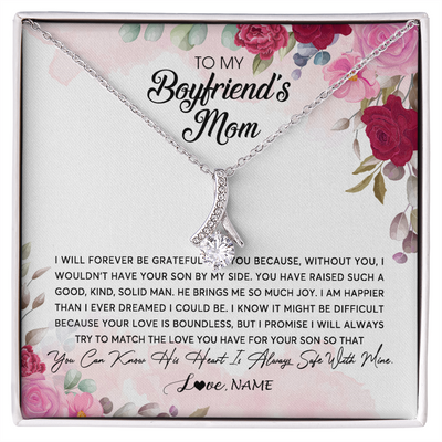 Alluring Beauty Necklace | Personalized To My Boyfriend's Mom Necklace Flower Forever Be Grateful Boyfriend's Mom Birthday Mother's Day Pendant Jewelry Customized Gift Box Message Card | siriusteestore