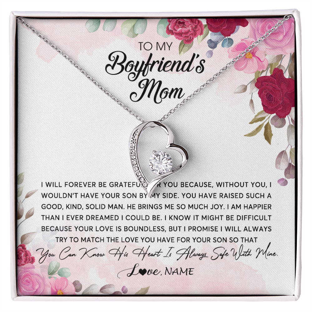 Forever Love Necklace | Personalized To My Boyfriend's Mom Necklace Flower Forever Be Grateful Boyfriend's Mom Birthday Mother's Day Pendant Jewelry Customized Gift Box Message Card | siriusteestore