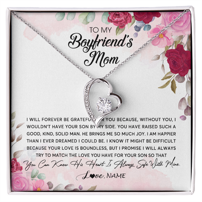 Forever Love Necklace | Personalized To My Boyfriend's Mom Necklace Flower Forever Be Grateful Boyfriend's Mom Birthday Mother's Day Pendant Jewelry Customized Gift Box Message Card | siriusteestore