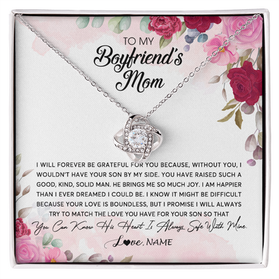 Love Knot Necklace | Personalized To My Boyfriend's Mom Necklace Flower Forever Be Grateful Boyfriend's Mom Birthday Mother's Day Pendant Jewelry Customized Gift Box Message Card | siriusteestore