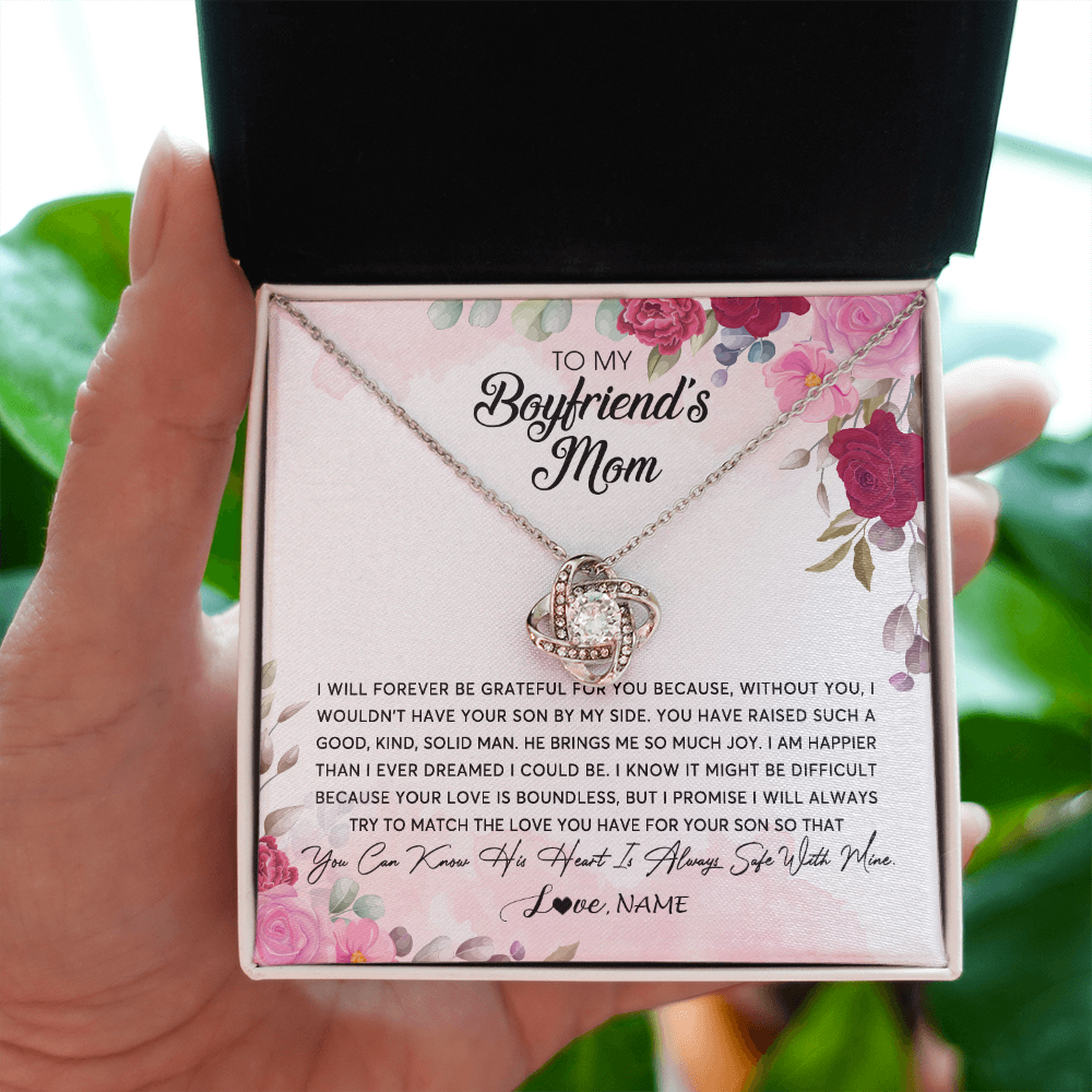 Love Knot Necklace | Personalized To My Boyfriend's Mom Necklace Flower Forever Be Grateful Boyfriend's Mom Birthday Mother's Day Pendant Jewelry Customized Gift Box Message Card | siriusteestore