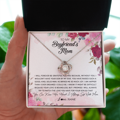 Love Knot Necklace | Personalized To My Boyfriend's Mom Necklace Flower Forever Be Grateful Boyfriend's Mom Birthday Mother's Day Pendant Jewelry Customized Gift Box Message Card | siriusteestore