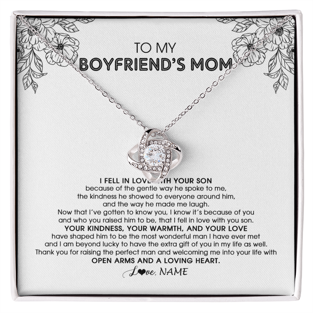 Love Knot Necklace | Personalized To My Boyfriend's Mom Necklace I Fell In Love With Your Son Boyfriends Mom Mother's Day Birthday Pendant Jewelry Customized Gift Box Message Card | siriusteestore