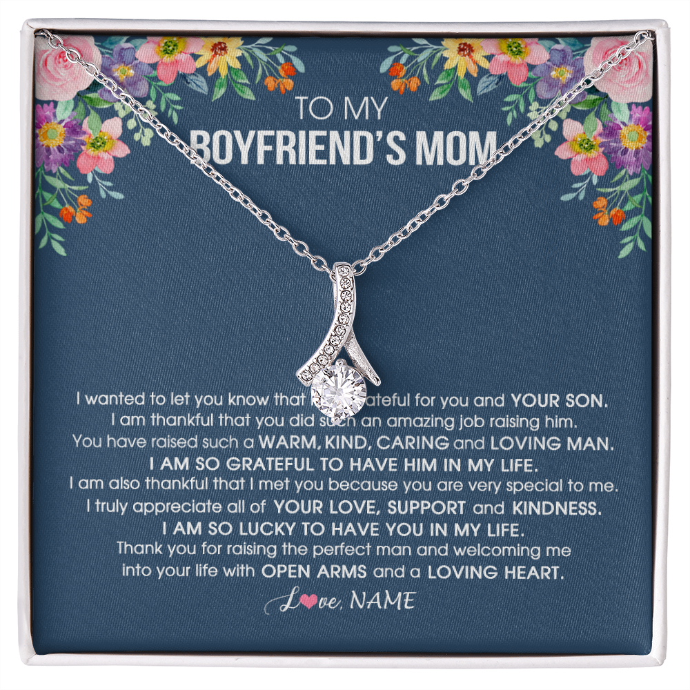 Alluring Beauty Necklace | Personalized To My Boyfriend's Mom Necklace I am Grateful For You And Your Son Boyfriend's Mom Mother's Day Birthday Jewelry Customized Gift Box Message Card | siriusteestore