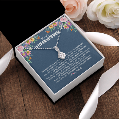 Alluring Beauty Necklace | Personalized To My Boyfriend's Mom Necklace I am Grateful For You And Your Son Boyfriend's Mom Mother's Day Birthday Jewelry Customized Gift Box Message Card | siriusteestore
