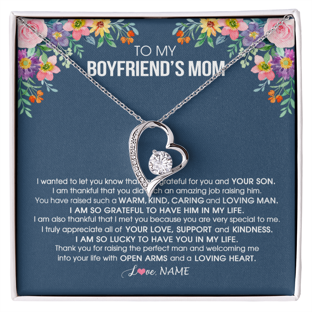 Forever Love Necklace | Personalized To My Boyfriend's Mom Necklace I am Grateful For You And Your Son Boyfriend's Mom Mother's Day Birthday Jewelry Customized Gift Box Message Card | siriusteestore