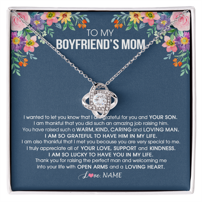 Love Knot Necklace | Personalized To My Boyfriend's Mom Necklace I am Grateful For You And Your Son Boyfriend's Mom Mother's Day Birthday Jewelry Customized Gift Box Message Card | siriusteestore