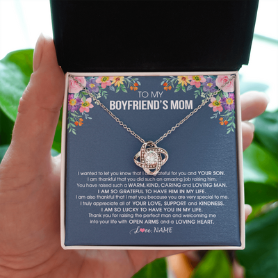 Love Knot Necklace | Personalized To My Boyfriend's Mom Necklace I am Grateful For You And Your Son Boyfriend's Mom Mother's Day Birthday Jewelry Customized Gift Box Message Card | siriusteestore