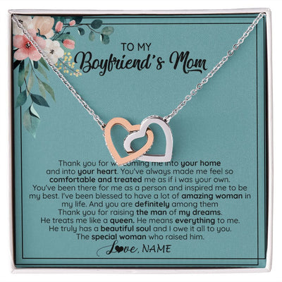 Interlocking Hearts Necklace | Personalized To My Boyfriend's Mom Necklace Thank You For Creating My Best Friend Jewelry Birthday Anniversary Wedding Day Christmas Customized Message Card | siriusteestore