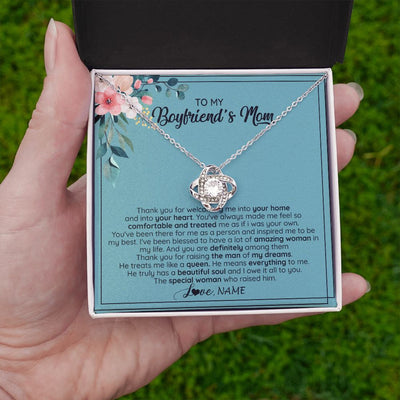 Love Knot Necklace | Personalized To My Boyfriend's Mom Necklace Thank You For Creating My Best Friend Jewelry Birthday Anniversary Wedding Day Christmas Customized Message Card | siriusteestore