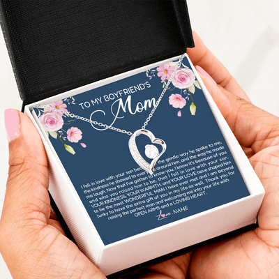 Forever Love Necklace | Personalized To My Boyfriend's Mom Necklace Thank You For Raising The Perfect Man Boyfriend's Mom Mother's Day Pendant Jewelry Customized Gift Box Message Card | siriusteestore