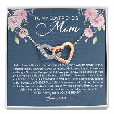 Interlocking Hearts Necklace | Personalized To My Boyfriend's Mom Necklace Thank You For Raising The Perfect Man Boyfriend's Mom Mother's Day Pendant Jewelry Customized Gift Box Message Card | siriusteestore