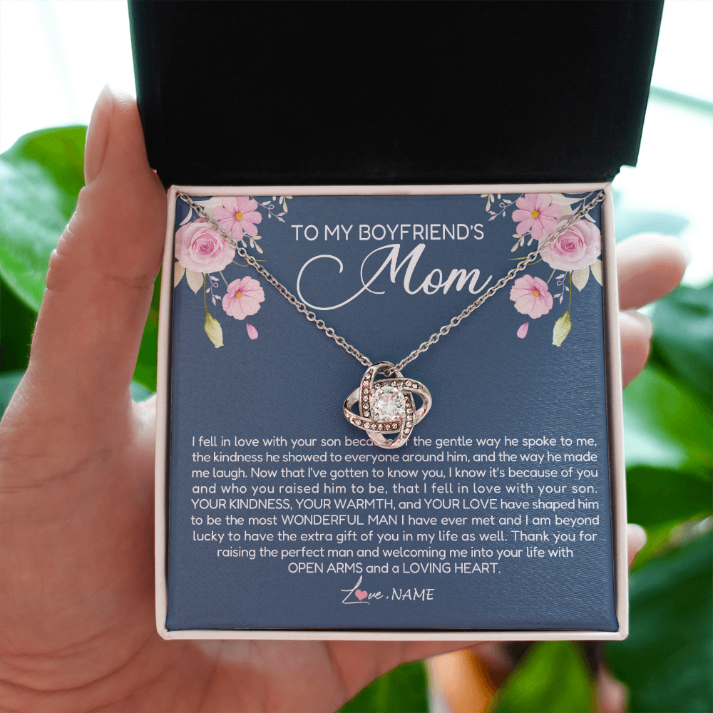 Love Knot Necklace | Personalized To My Boyfriend's Mom Necklace Thank You For Raising The Perfect Man Boyfriend's Mom Mother's Day Pendant Jewelry Customized Gift Box Message Card | siriusteestore