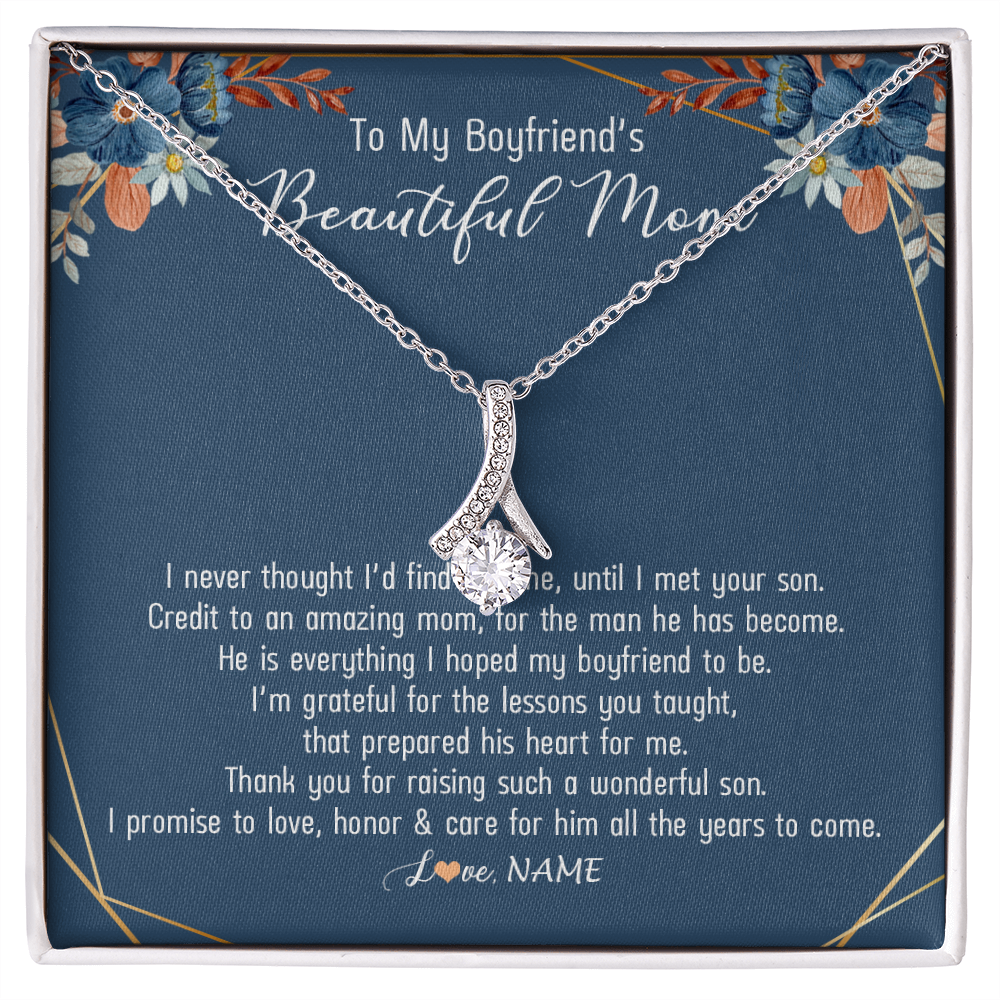 Alluring Beauty Necklace | Personalized To My Boyfriend's Mom Necklace Thank You For Raising Wonderful Son Boyfriend's Mom Mother's Day Pendant Jewelry Customized Gift Box Message Card | siriusteestore