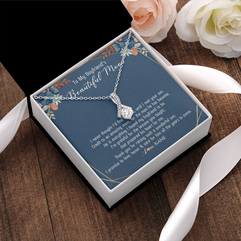 Alluring Beauty Necklace | Personalized To My Boyfriend's Mom Necklace Thank You For Raising Wonderful Son Boyfriend's Mom Mother's Day Pendant Jewelry Customized Gift Box Message Card | siriusteestore