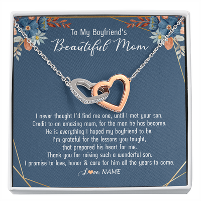 Interlocking Hearts Necklace | Personalized To My Boyfriend's Mom Necklace Thank You For Raising Wonderful Son Boyfriend's Mom Mother's Day Pendant Jewelry Customized Gift Box Message Card | siriusteestore