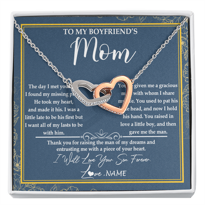 Interlocking Hearts Necklace | Personalized To My Boyfriend's Mom Necklace Thank You For Rasing The Man Boyfriends Mom Mother's Day Birthday Pendant Jewelry Customized Gift Box Message Card | siriusteestore