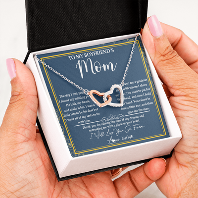Interlocking Hearts Necklace | Personalized To My Boyfriend's Mom Necklace Thank You For Rasing The Man Boyfriends Mom Mother's Day Birthday Pendant Jewelry Customized Gift Box Message Card | siriusteestore