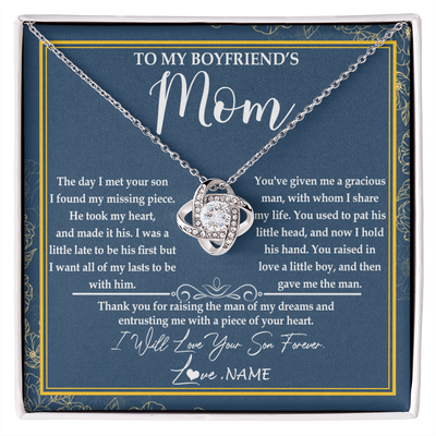 Love Knot Necklace | Personalized To My Boyfriend's Mom Necklace Thank You For Rasing The Man Boyfriends Mom Mother's Day Birthday Pendant Jewelry Customized Gift Box Message Card | siriusteestore