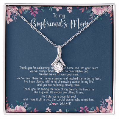 Alluring Beauty Necklace | Personalized To My Boyfriend's Mom Necklace Thank You For Welcoming Me Boyfriends Mom Mother's Day Birthday Pendant Jewelry Customized Gift Box Message Card | siriusteestore