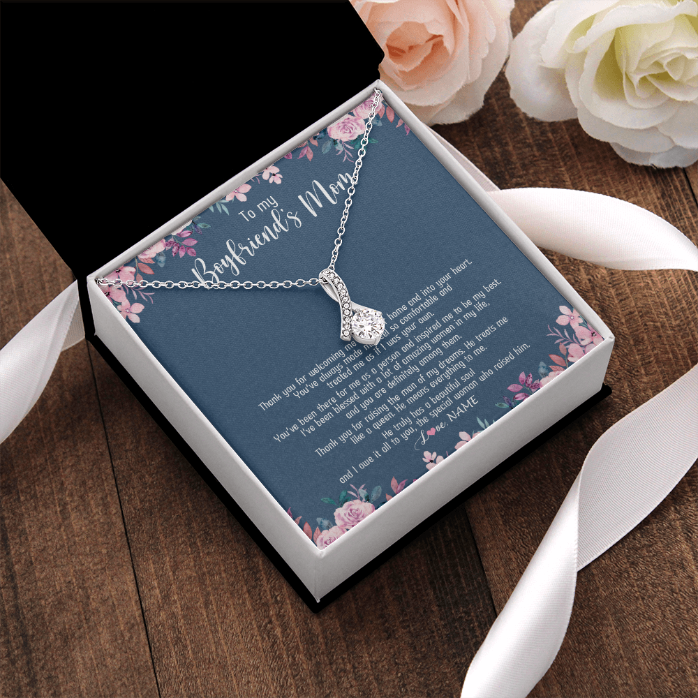 Alluring Beauty Necklace | Personalized To My Boyfriend's Mom Necklace Thank You For Welcoming Me Boyfriends Mom Mother's Day Birthday Pendant Jewelry Customized Gift Box Message Card | siriusteestore