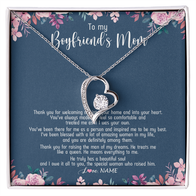Forever Love Necklace | Personalized To My Boyfriend's Mom Necklace Thank You For Welcoming Me Boyfriends Mom Mother's Day Birthday Pendant Jewelry Customized Gift Box Message Card | siriusteestore
