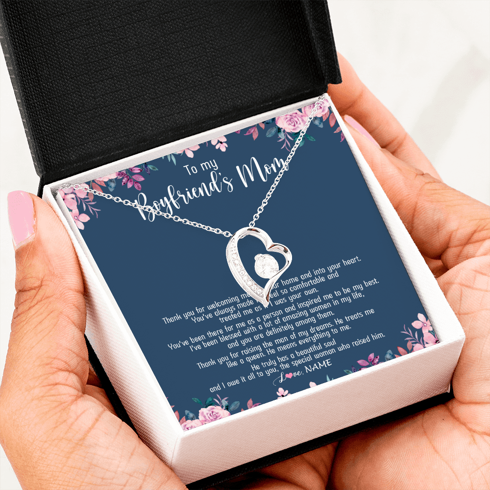 Forever Love Necklace | Personalized To My Boyfriend's Mom Necklace Thank You For Welcoming Me Boyfriends Mom Mother's Day Birthday Pendant Jewelry Customized Gift Box Message Card | siriusteestore