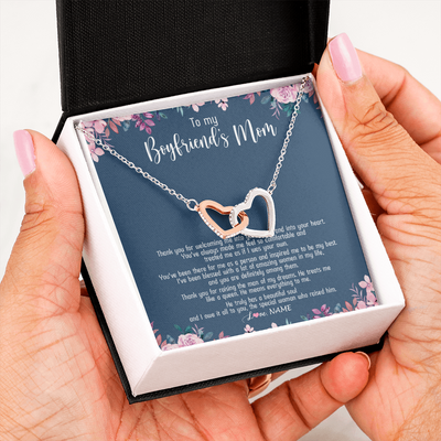 Interlocking Hearts Necklace | Personalized To My Boyfriend's Mom Necklace Thank You For Welcoming Me Boyfriends Mom Mother's Day Birthday Pendant Jewelry Customized Gift Box Message Card | siriusteestore